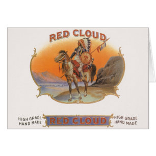  Cigar Label Art, Red Cloud Indian op paard