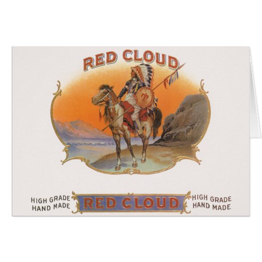  Cigar Label Art, Red Cloud Indian op paard (Voorkant Horizontaal)