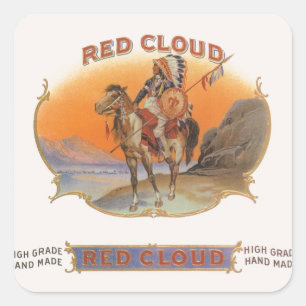  Cigar Label Art, Red Cloud Indian op paard