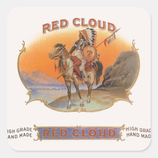  Cigar Label Art, Red Cloud Indian op paard (Voorkant)