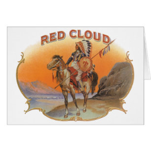  Cigar Label Art, Red Cloud Indian op paard