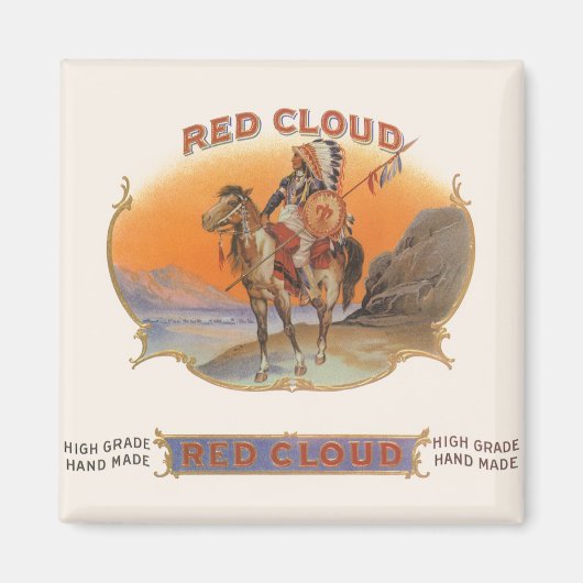  Cigar Label Art, Red Cloud Indian op paard Magneet (Voorkant)