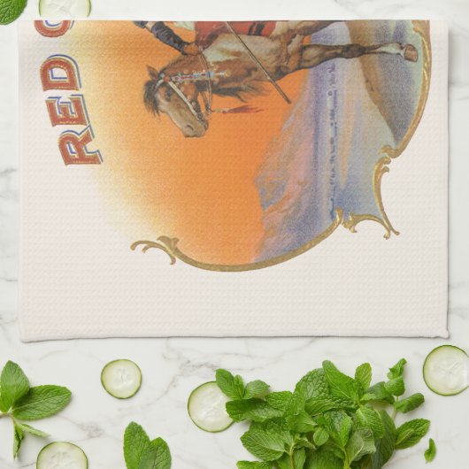 Cigar Label Art, Red Cloud Indian op paard Theedoek (Gevouwen)