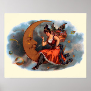 Cigar Label Art, Victoriaans op maan Poster