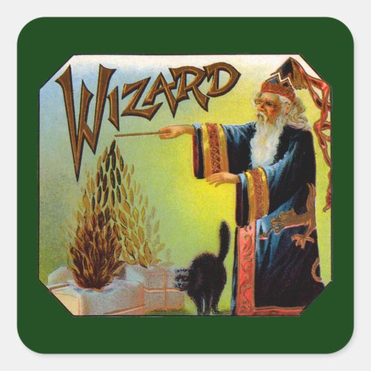  Cigar Label Art, Wizard met zwart katje (Voorkant)