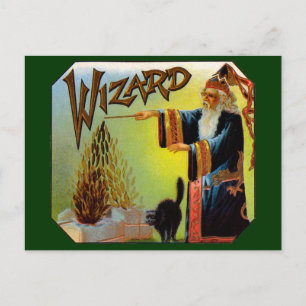  Cigar Label Art, Wizard met zwart katje Briefkaart