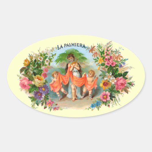 Cigar Label La Palmiera, Vrouw met Angels (Voorkant)
