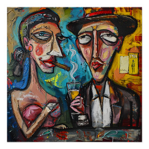 Cigar Lounge Femme Fatale Abstract Expressionisme Perfect Poster