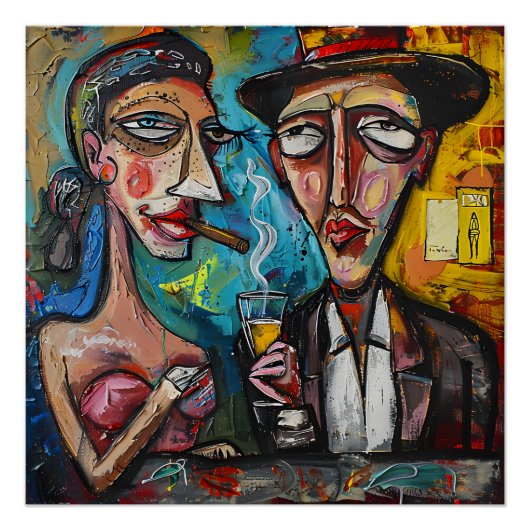 Cigar Lounge Femme Fatale Abstract Expressionisme Perfect Poster (Voorkant)