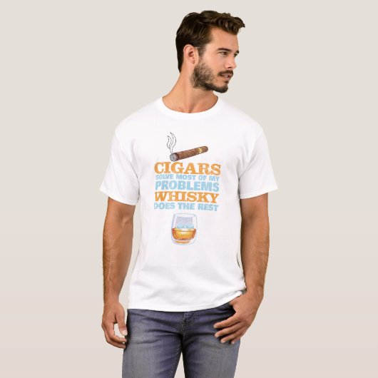 Cigar Whisky Solve Problems Funny Smoking Gift T-shirt (Voorkant volledig)