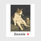 Cigarette Kitten Funny Smoking Cat Gen Z Meme Sticker (Vel)