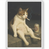 Cigarette Kitten Funny Smoking Cat Gen Z Meme Sticker (Voorkant)
