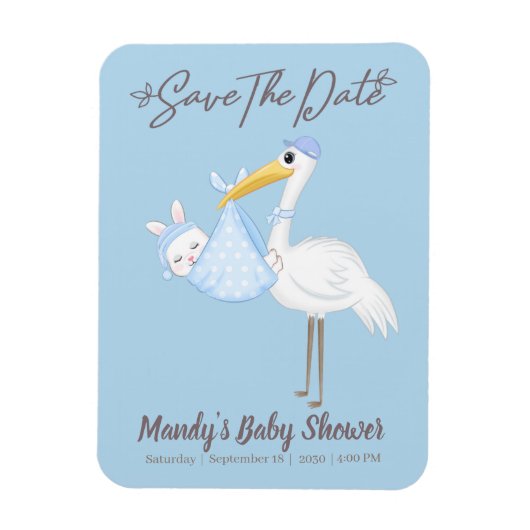 Cigogne Baby Boy Shower Magnet Bleu Enregistrer la (Vertical)