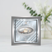 cigogne bleu argenté Baby Boy Shower Invitations (Debout devant)