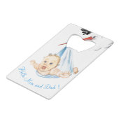 Cigogne portant bébé ouvre-bouteille de carte de c (Devant Angle)