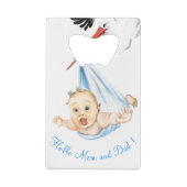 Cigogne portant bébé ouvre-bouteille de carte de c (Dos)