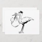 Cigogne tenant des invitations d'un bébé (Devant / Derrière)