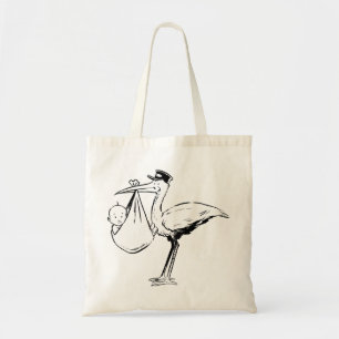 Cigogne tenant un sac fourre-tout à bébé