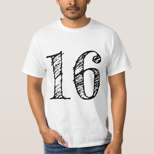 cijfer 16 gigantisch manuscript t-shirt (Voorkant)