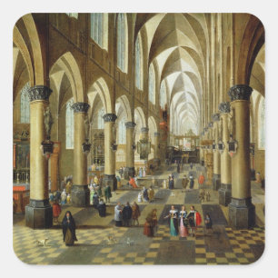Cijfers verzameld in een kerk van Binnenlandse Zak Vierkante Sticker