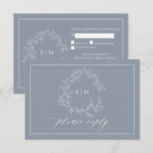 Cimetière bleu Dusty Monogramme Mariage Carte RSVP (Devant / Derrière)