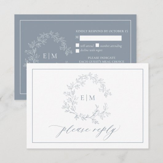 Cimetière bleu Dusty Monogramme Mariage Carte RSVP (Devant / Derrière)