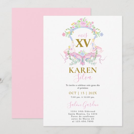 Cimetière de cygne rose Quinceanera Invitation (Devant / Derrière)