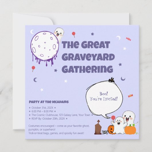 Cimetière de fantômes mignons – Invitation Hallowe (Devant)