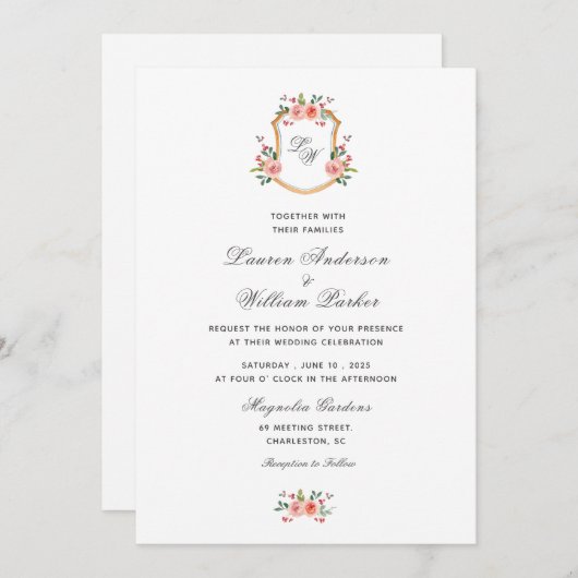 Cimetière monogramme avec fleurs Faire-part de mar (Devant / Derrière)