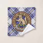 Cimier du clan MacPherson sur tartan bleu de robe (Gant de toilette)