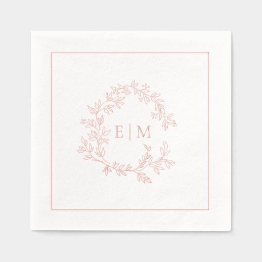 Cimier feuillus moderne Monogramme Mariage Rose or (Recto)