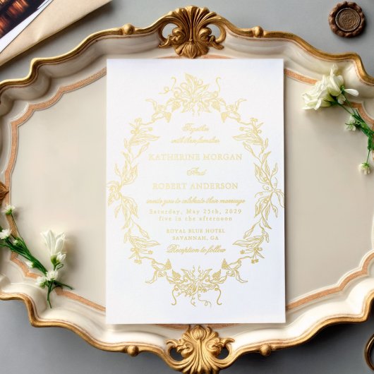 Cimier Floral Classique Élégant Mariage Invitation