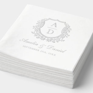 Cimier Floral moderne Monogramme Mariage Argent