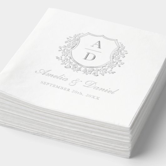 Cimier Floral moderne Monogramme Mariage Argent (Détail)
