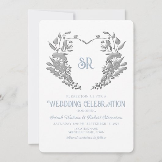 Cimier Monogramme Dusty Faire-part de mariage bleu (Devant)