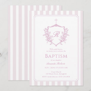 Cimier rose Monogramme Baptême Invitation