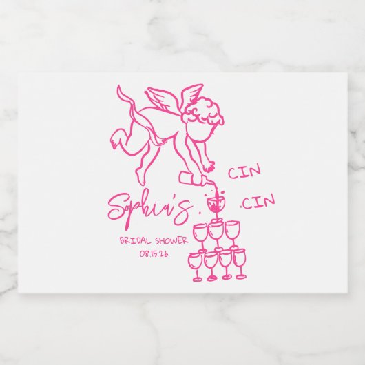 Cin Cin Cherub Hand getekend Cupid Icon Vrijgezell Sparkling Wijnetiket (Enkel label)