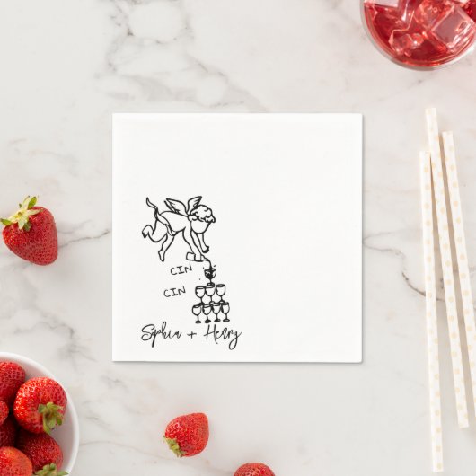 Cin Cin Cherub Hand getrokken Cupido Icon Bruiloft Servet (Insitu)
