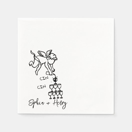 Cin Cin Cherub Hand getrokken Cupido Icon Bruiloft Servet (Voorkant)