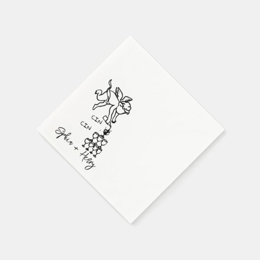 Cin Cin Cherub Hand getrokken Cupido Icon Bruiloft Servet (Hoek)