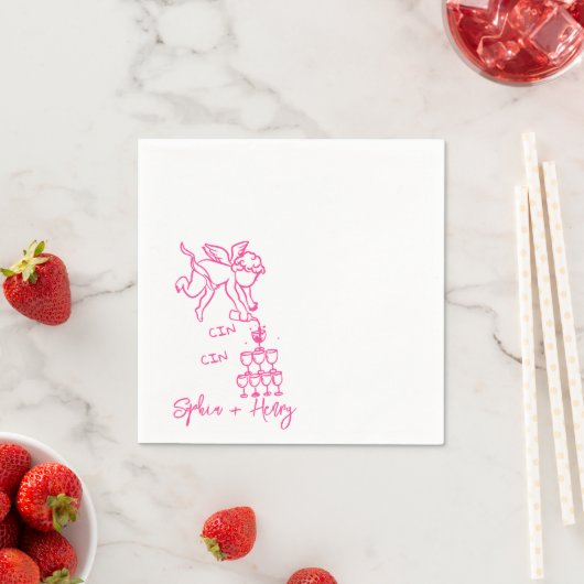 Cin Cin Cherub Hand getrokken Cupido Icon Bruiloft Servet (Insitu)