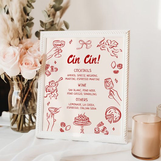 Cin Cin! Red Italian Bar Menu Poster