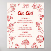 Cin Cin! Red Italian Bar Menu Poster (Voorkant)