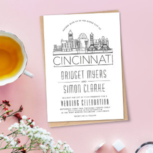 Cincinnati bruiloft gestileerde skyline uitnodigin kaart