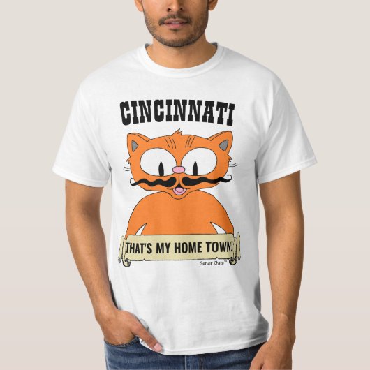 CINCINNATI DAT IS MIJN THUIS TOWN! Cartoon Cat T-shirt (Voorkant)