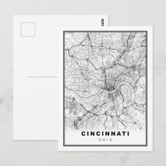 Cincinnati Map Briefkaart (Voorkant / Achterkant)
