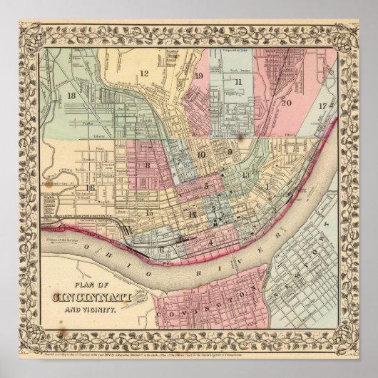 Cincinnati Map door Mitchell Poster (Voorkant)