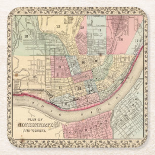Cincinnati Map door Mitchell Vierkante Kartonnen Onderzetter