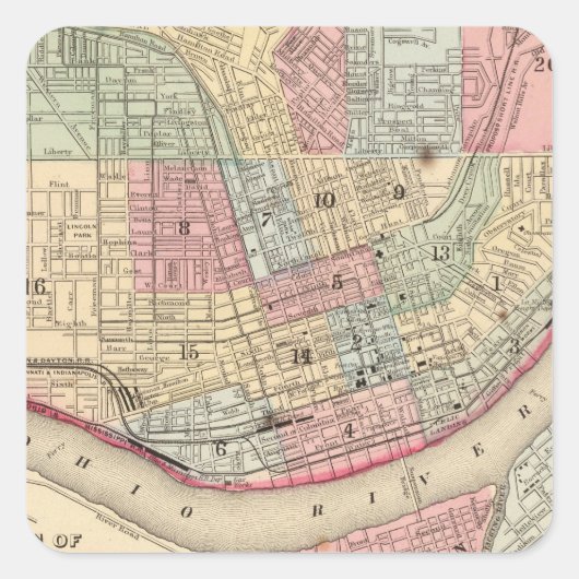 Cincinnati Map door Mitchell Vierkante Sticker (Voorkant)