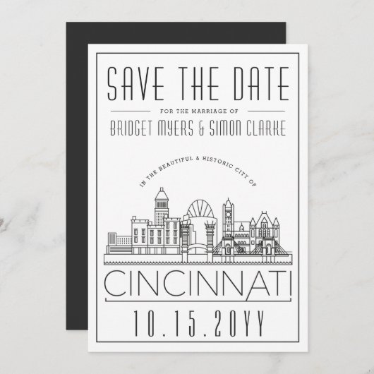 Cincinnati Mariage Style Skyline Carte de Réservat (Devant / Derrière)